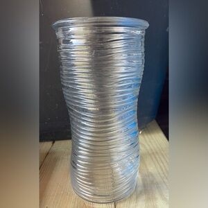 Tall Clear Ribbed Buckled Flower Vase 9.75" x 4.75"   Great Shape!!!